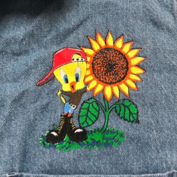 Vintage Tweety Bird Looney Tunes Sleeveless Jean Denim Shirt Medium Vision 1 - Picture 4 of 7